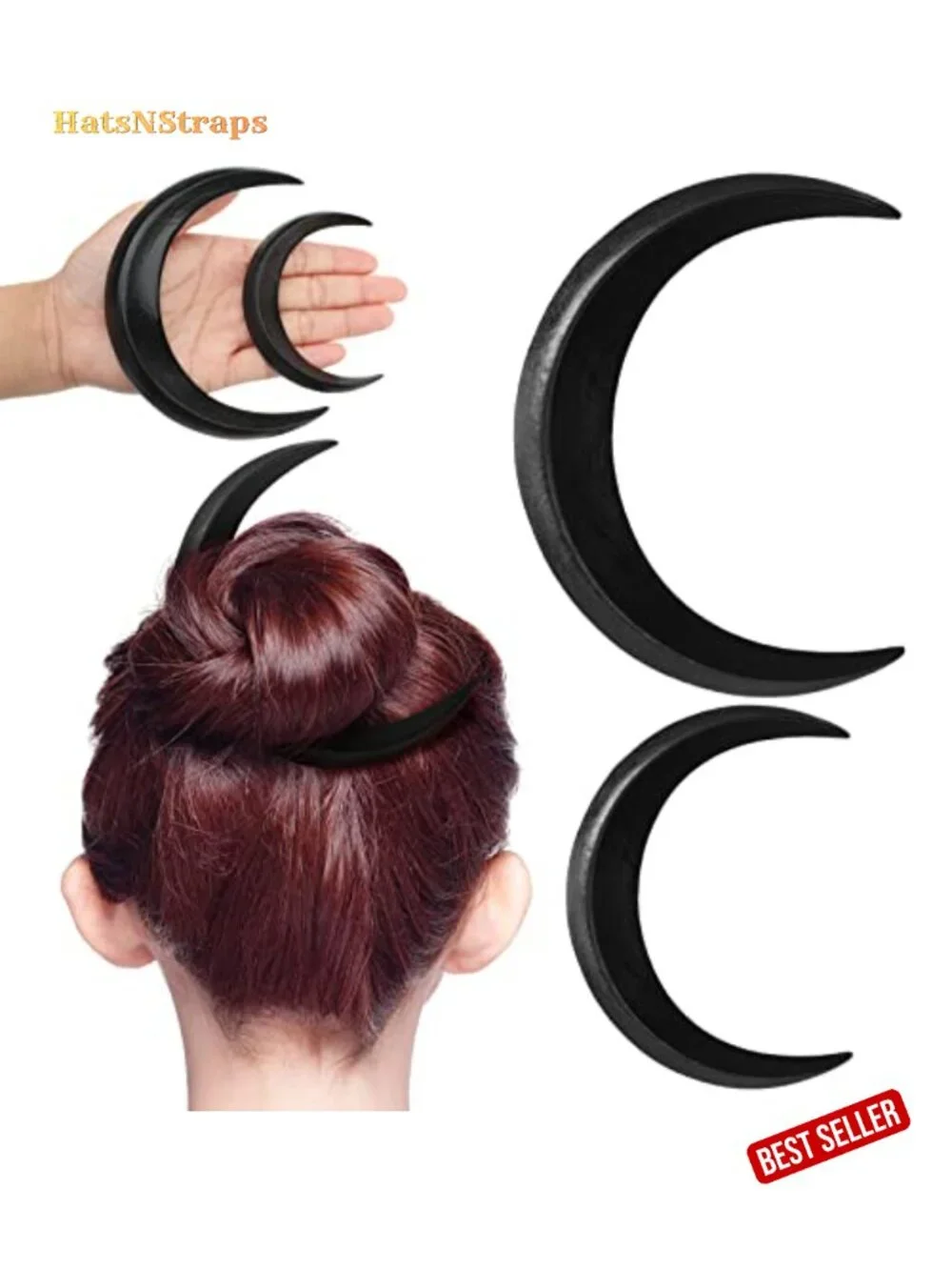 Hand Carved Wood Moon Hair Fork, Set of 2, Hair Styling Pins for Bun